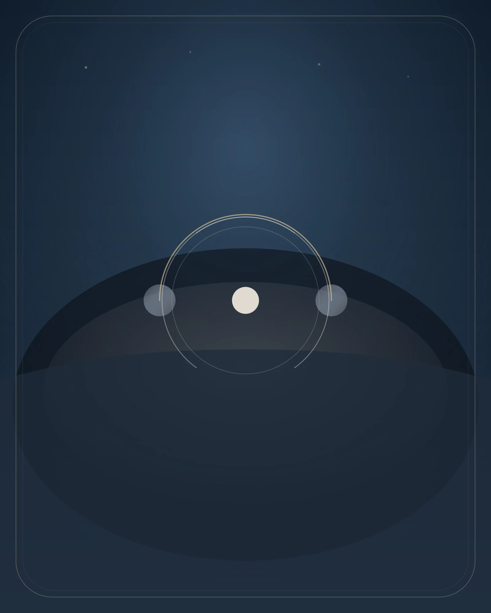 Suspended spheres and orbital arcs form a serene physics tableau, showing reality as measured structure rather than rhetoric.